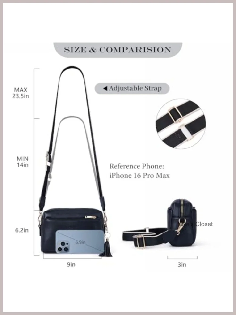 Vegan PU Leather Triple Zip Small Crossbody Bag with Card Slots